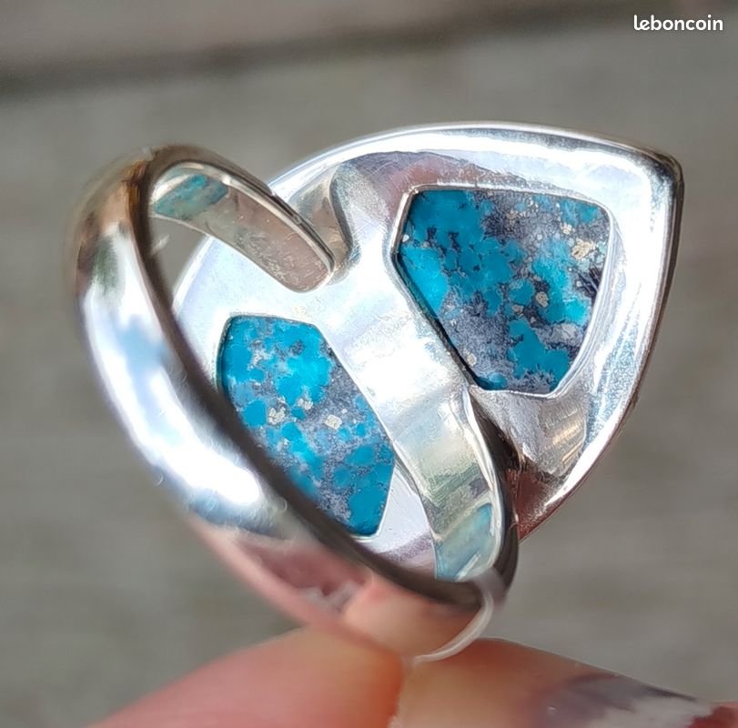 Bague En Argent Sterling 925 Avec Turquoise Naturelle Du Mexique - Taille Ajustable - 6,40g