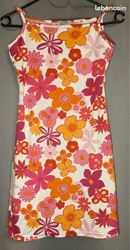 Robe blanche »Pimkie »à fleurs roses et oranges Vêtements