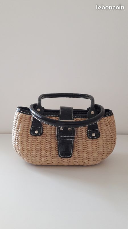 Sac raphia beige et noir (image 1)