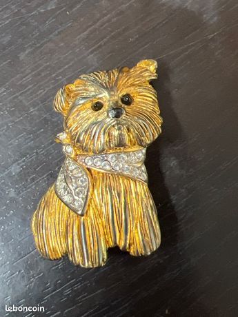 Broche Chien Vintage Carven 1898 - Métal Doré - Bijou Ancien