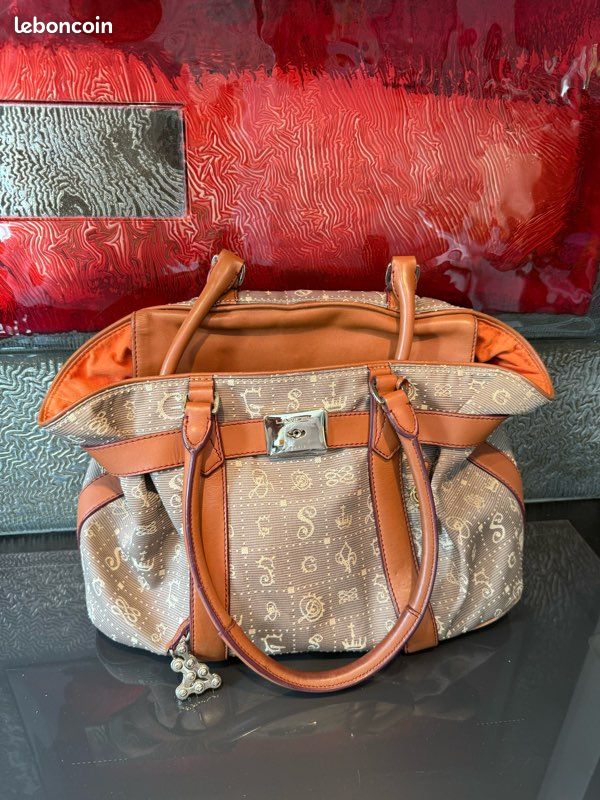 Sac LANCEL vintage cuir cognac & toile monogrammée – Hologramme - grand format (image 2)