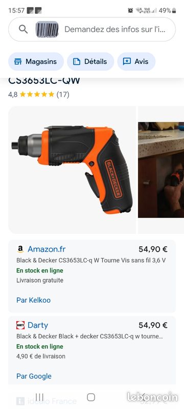 Black & Decker CS3652LCAT Tournevis Sans Fil 3,6v Black&decker En Coffret