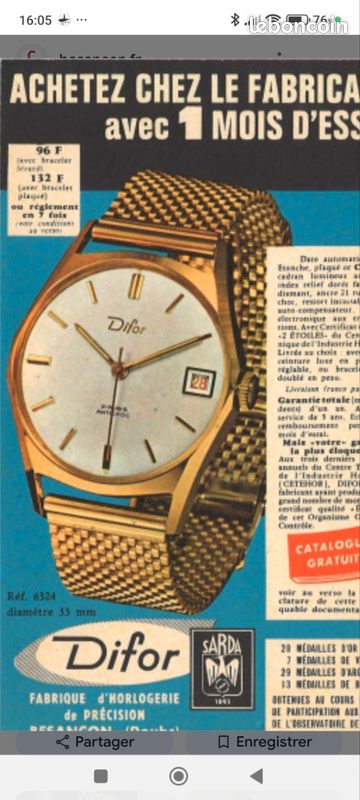 Montre Difor - Occasion - Pour Homme Ou Femme - Style Classique Et Intemporel