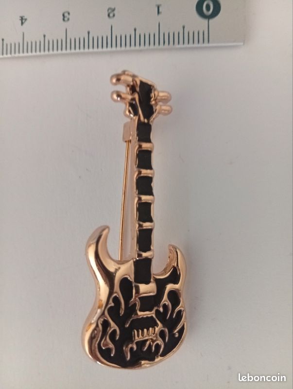Broche Vintage Guitare - Bijou Fantaisie Années 70 - Neuf Sans Emballage