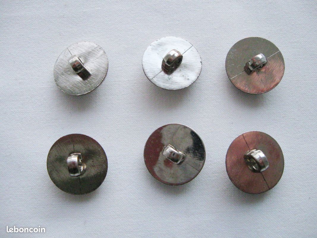Lot De 6 Gros Boutons En Métal Chromé 38mm - Ancien Stock, Occasion, Idéal Pour Customisation