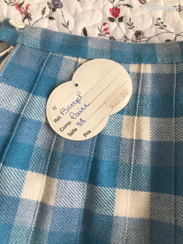 Neuve jupe plissée type kilt rétro vintage années 70 carreaux tartan écossais bleu 34 (image 3)