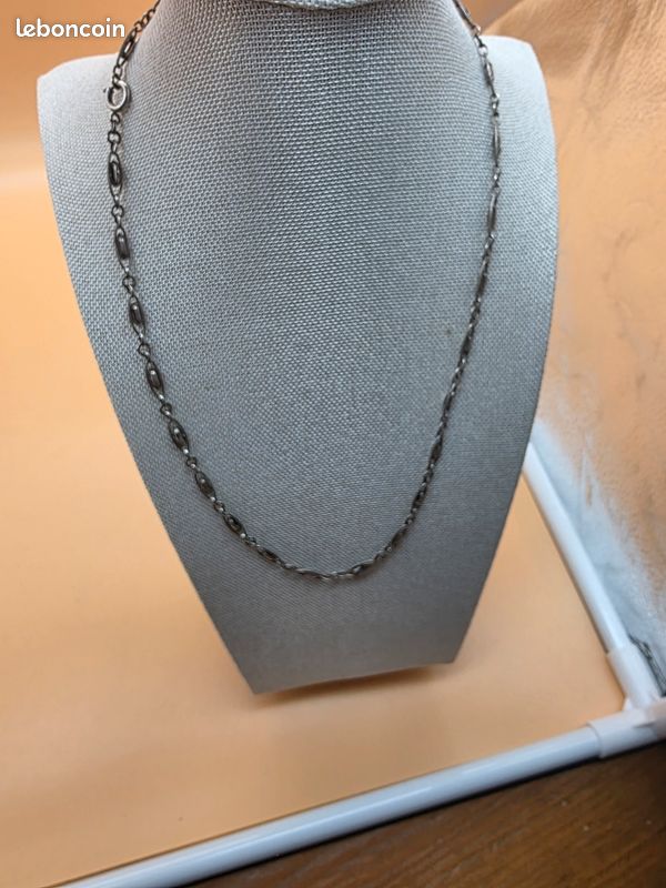 Collier Ancien Ras Du Cou En Argent Massif - 45 Cm - Vintage - Occasion