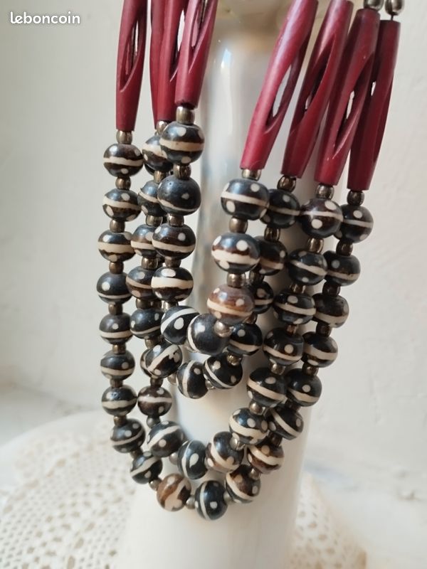 Collier Multi-rangs Perles Artisanat Du Monde - Environ 50cm - Marron - Neuf Sans Emballage - Pièce Unique