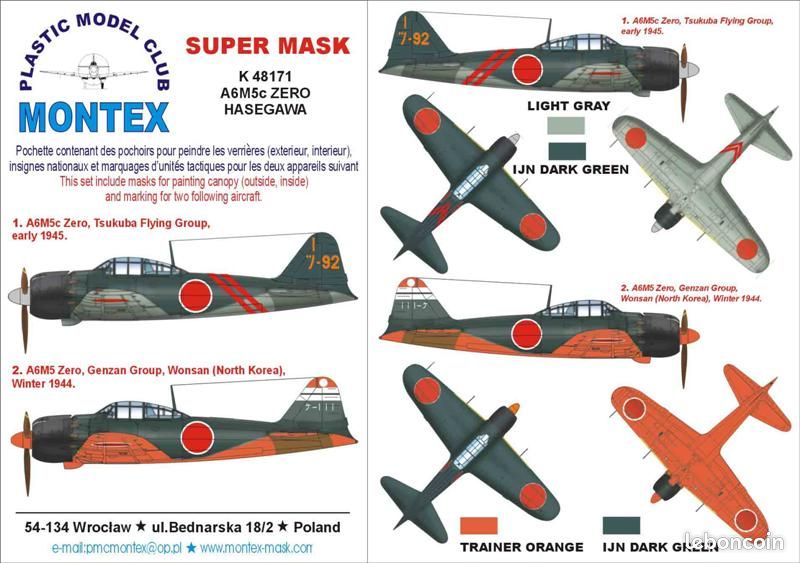 Kit Masques peinture adhésifs MONTEX K48171 Mitsubishi A6M5 Zero pour maquette avion Hasegawa 1:48 (image 1)