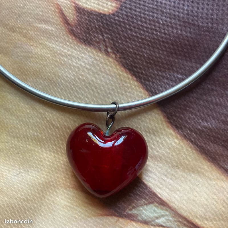 Collier Vintage Cœur Rouge En Verre - Bijou Rétro Style Romantique - Occasion