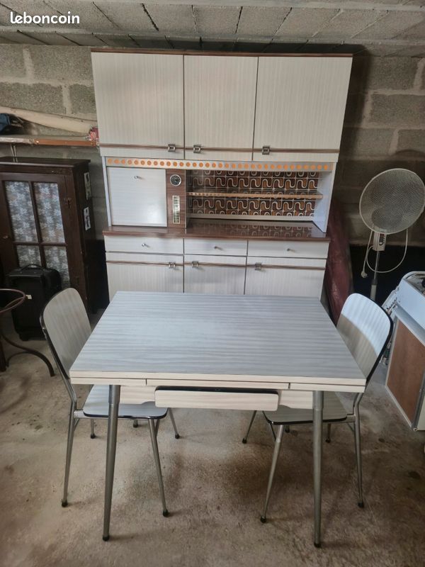 🟠 Buffet de cuisine vintage années 70 – Formica et chrome (image 1)