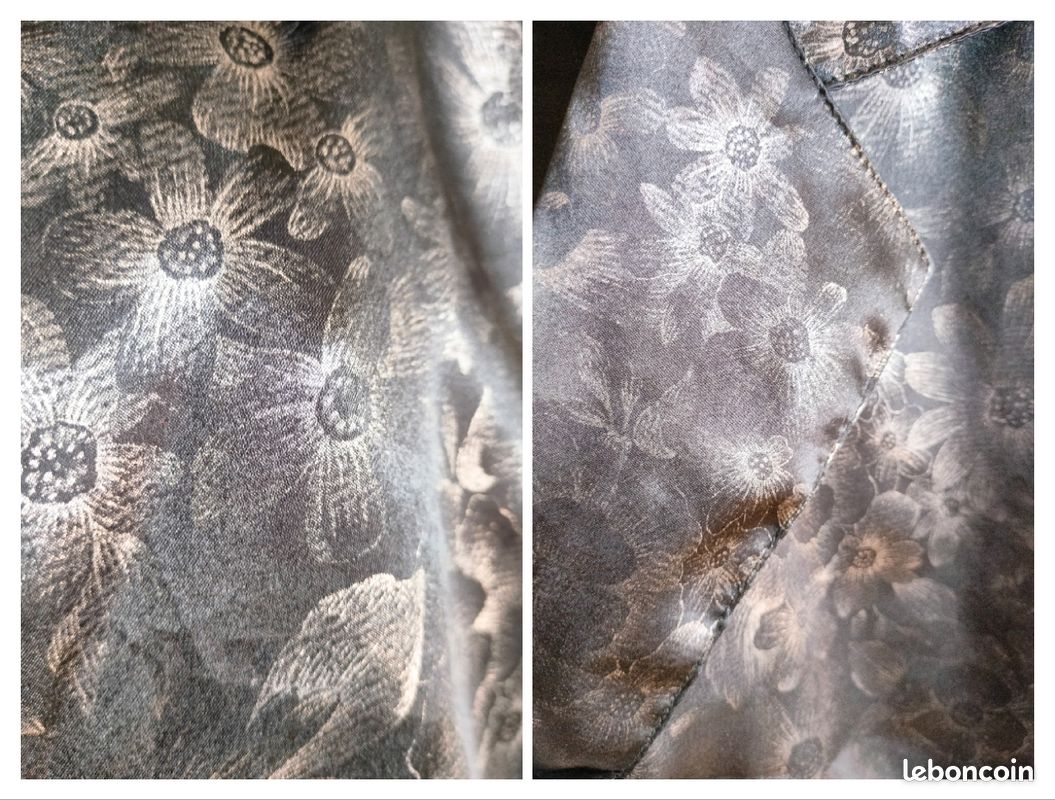 Veste veston satin imprimé floral fleurs col revers col V double boutonnage épaulettes chatoyant (image 6)