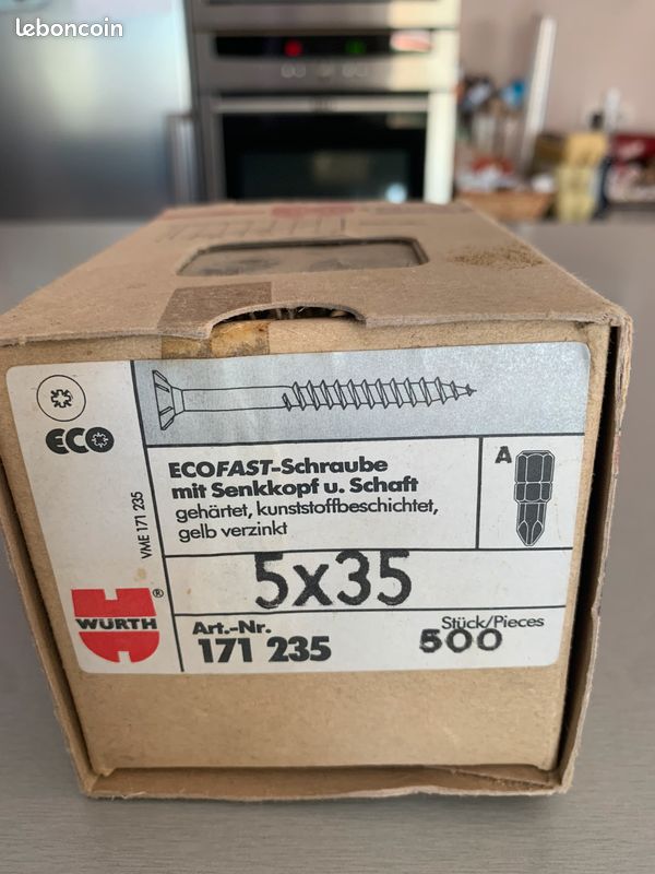 Boîte de 500 vis Neuf 5 X 35 WURTH Professionnel, menuisier, agenceur, menuisier (image 1)