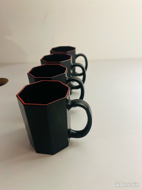 4 Mugs Arcopal Octime Vintage Noir & Rouge France Années 80 (image 2)