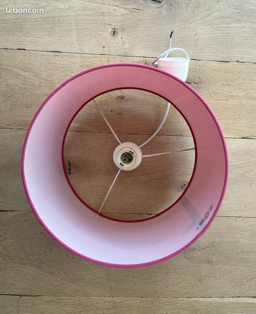 Suspension Tissu Rose Saumon - Abat-jour Matelassé - Ø60cm - Cable Réglable