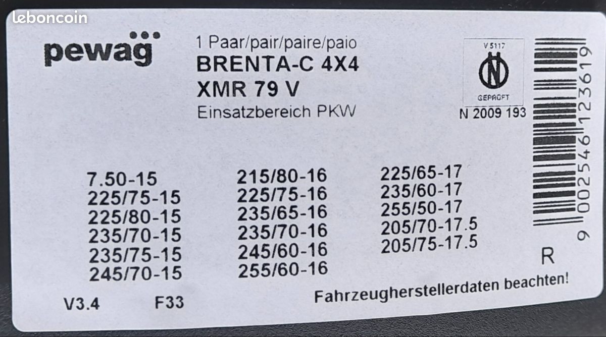 Chaînes à Neige PEWAG BRENTA-C 12 Mm - Taille Pneu 145/80 R10 - Neuf