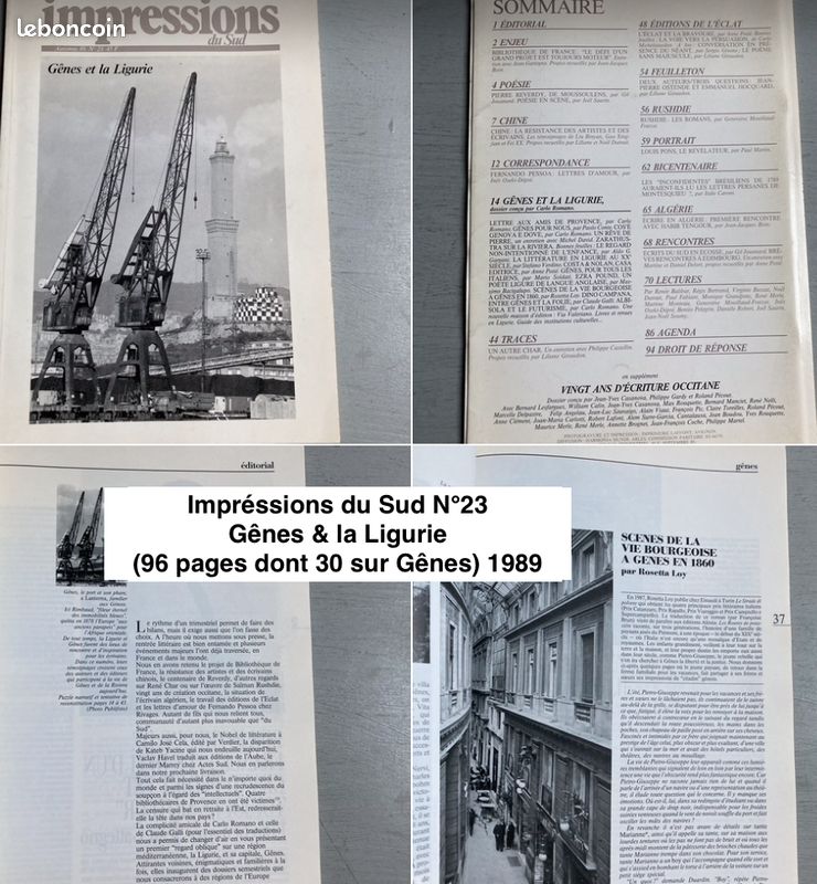 ITALIE (Culture-Littérature-Photos-Arts-Vie Politique) = 5 Revues / 2 Brochures / 3 suppléments à Libération /2 N° de Libération (Photographies Magazine-LU-Ancrages-Impréssions du Sud-Café Crème) (image 12)