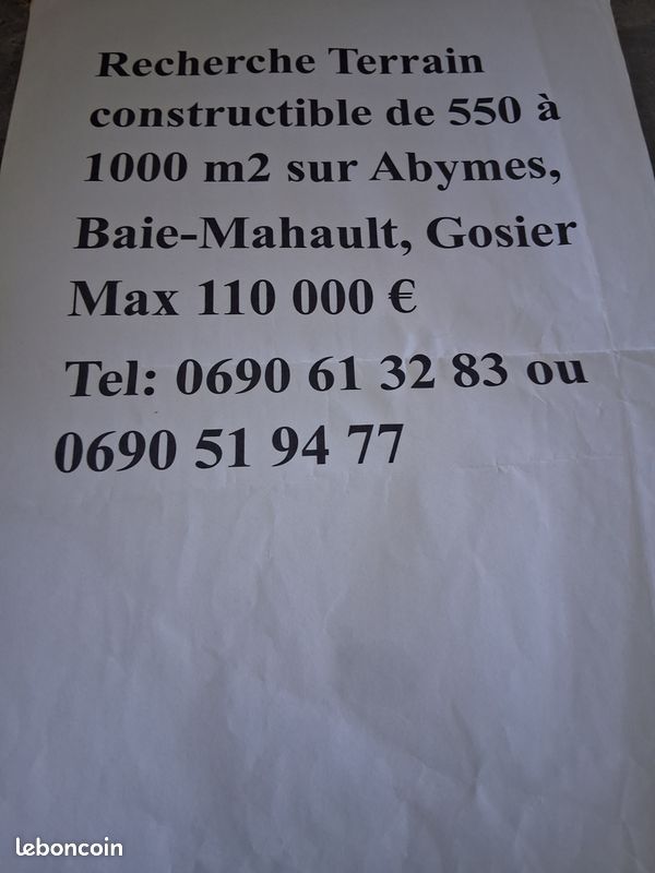 Terrain constructible de 550 à 1000 m2 · à Les Abymes · 110 000 €