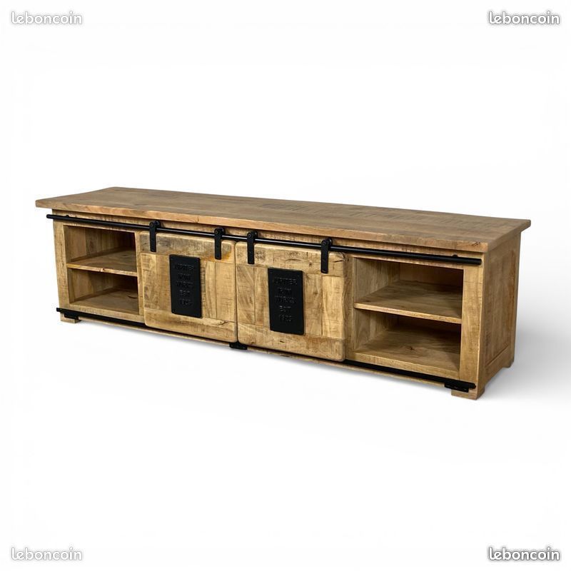 ⭐ Meuble TV 180 cm RAILWAY Bois massif manguier - Modèle Exposition ⭐ Retrait en magasin (54) (image 4)