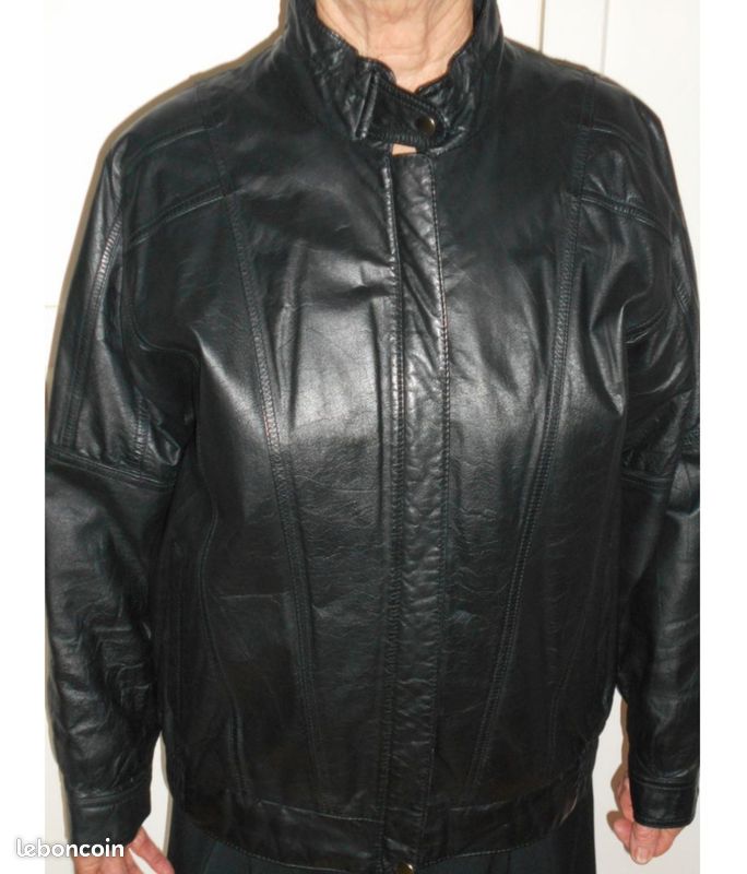 Blouson en cuir noir (image 1)