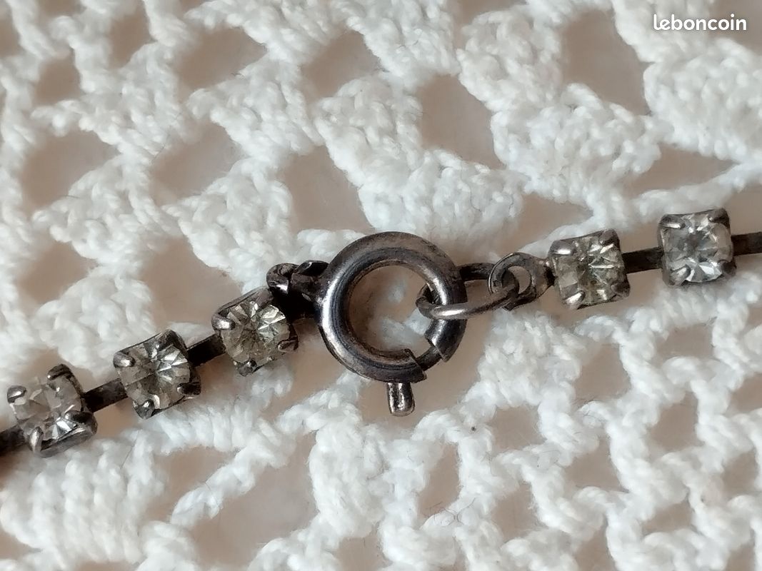 Collier Strass Vintage Argenté - Ancien, En Métal Argenté Avec Zircon, Occasion