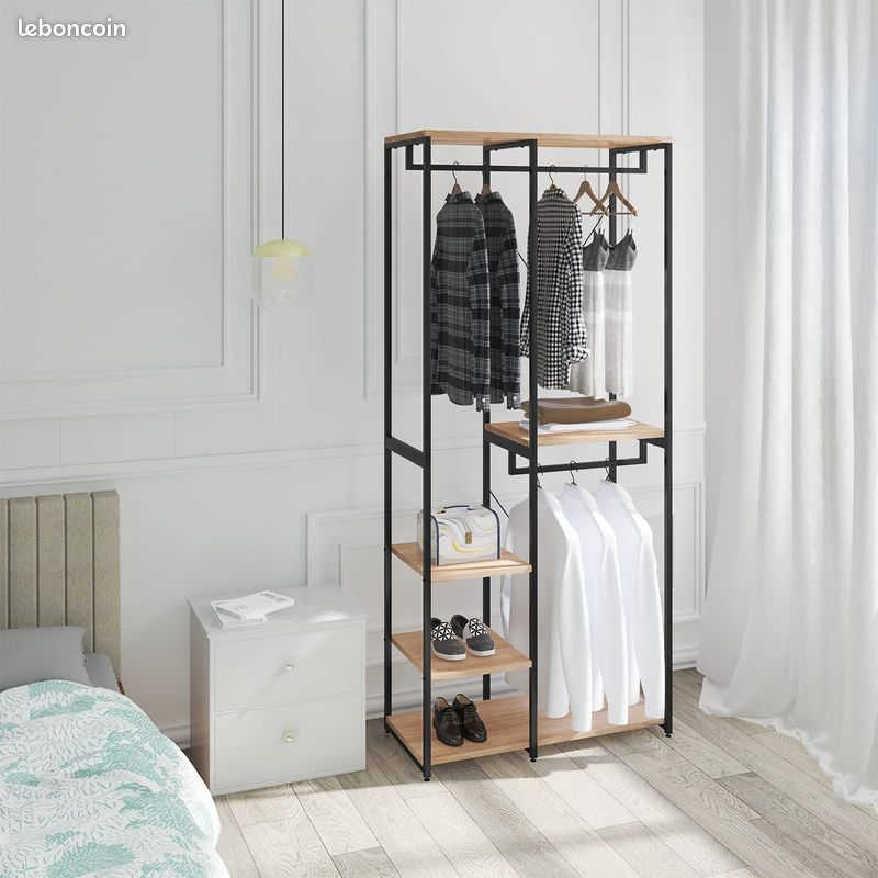 Penderie Bois + Acier Dressing Chambre Rangement Etageres (image 5)