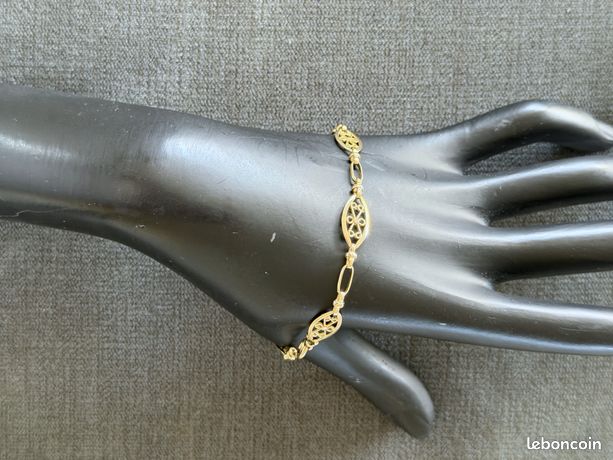 Bracelet Femme Filigrane Sarde – Or 18 Carats Et Caoutchouc – Longueur 19 Cm – Neuf Avec étiquettes