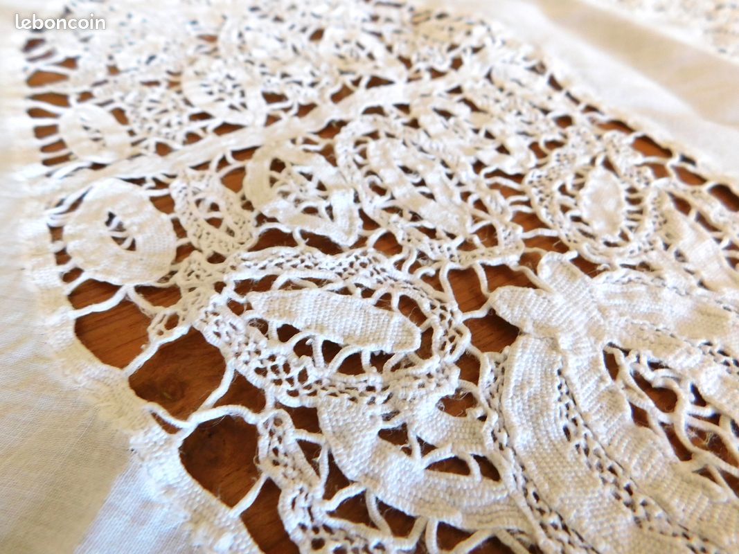 60CM Coton Main Crochet Dentelle Ronde Évider Nappe Nappe - France
