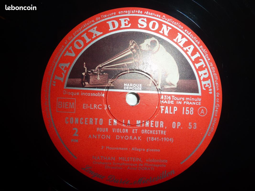 NATHAN MILSTEIN - Dvorak Violin Concerto . DISQUE VINYLE 33T . LP . ORIGIN. FRENCH LVSM FALP 158 . CLASSIQUE VIOLON . Mco5 (image 4)