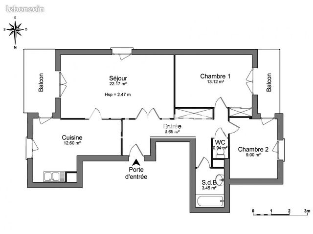 Appartement 3 pièces 70 m² · à Thonon-les-Bains · 70 m² · 1 115 €