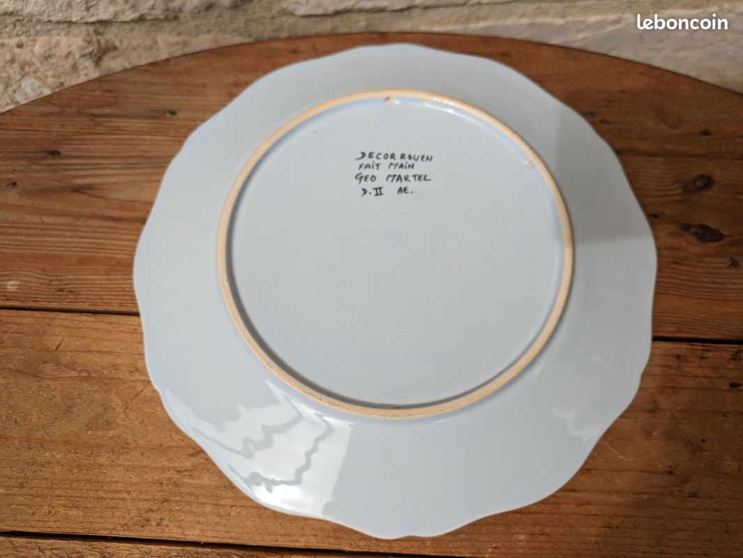 Très belle ancienne assiette décor Rouen fait main Geo Martel (image 8)