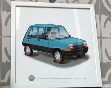 Poster Voiture Ancienne Super 5 Five - Bleu Vert, Look Rétro, Neuf