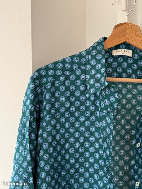 Chemise en soie bleue/verte femme Sandro taille M Vêtements - Main Image