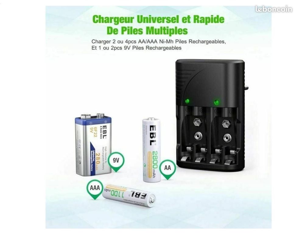 Chargeur De Piles Rechargeables Chargeur Universel Piles AA AAA C D 9V - Écran LCD Et Fonction Décharge - Micro USB/Type C Chargeur Pile 9v