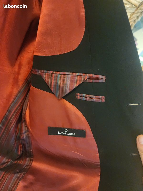 Veste de Costume Homme LUCAS DELLI Noire - Taille 56 (XXL) - Doublure Bordeau (image 5)