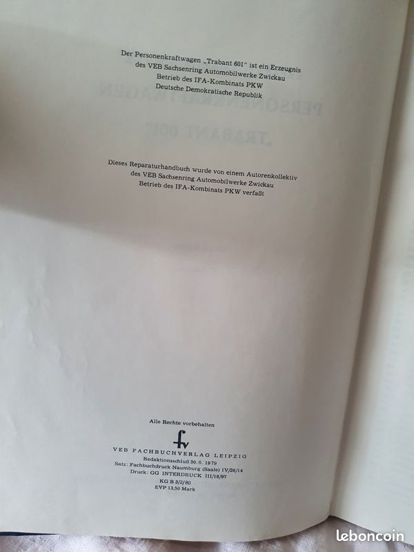 Livre de réparation Trabant 601 (image 2)