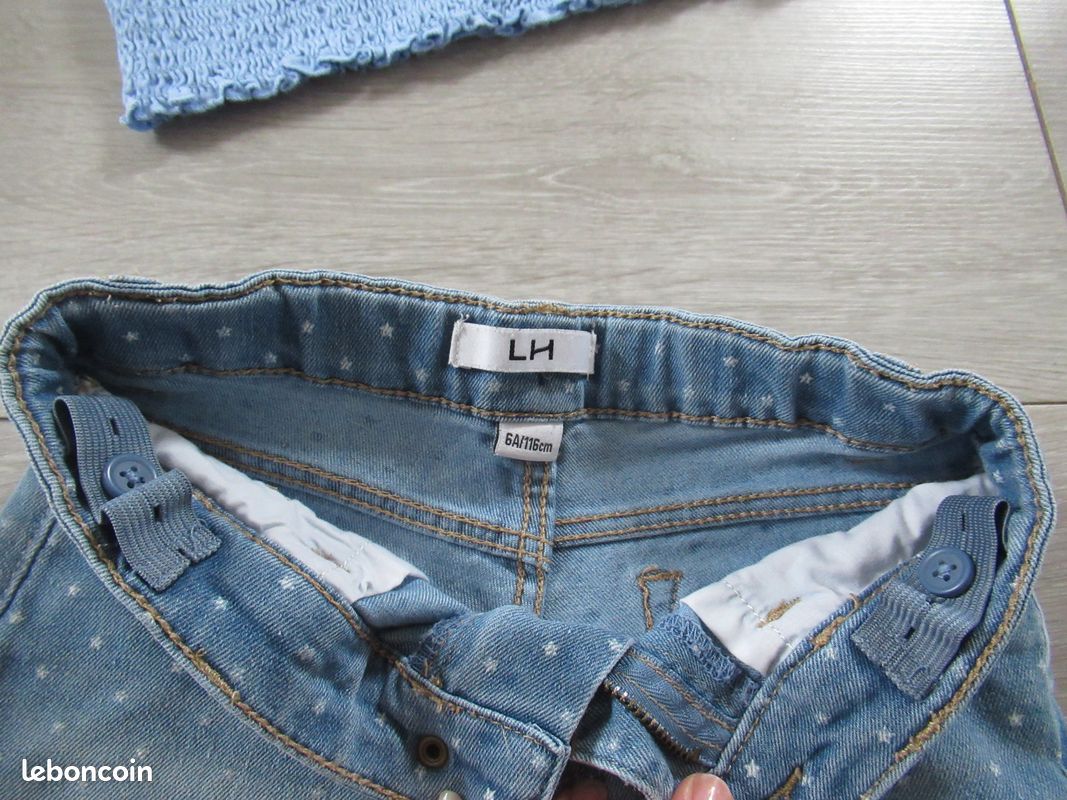 Tee-shirt smocké crop-top bleu et short en jean taille 6 ans (image 3)