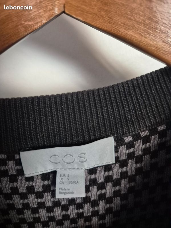 Pull COS Noir Gris Et Blanc En Coton - Taille S - Occasion Très Bon état