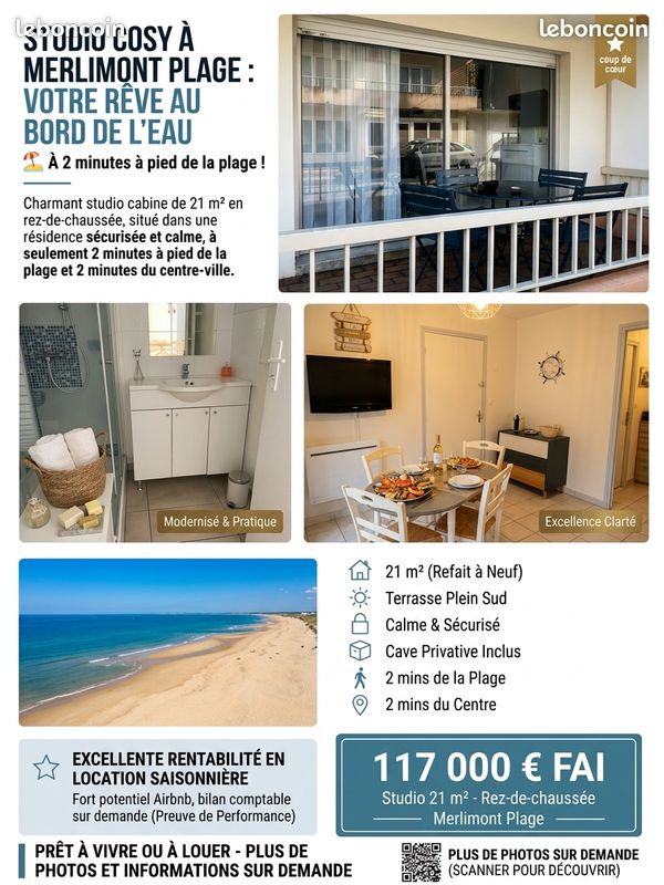 Appartement 1 pièce 21 m² · à Merlimont · 21 m² · 117 000 €