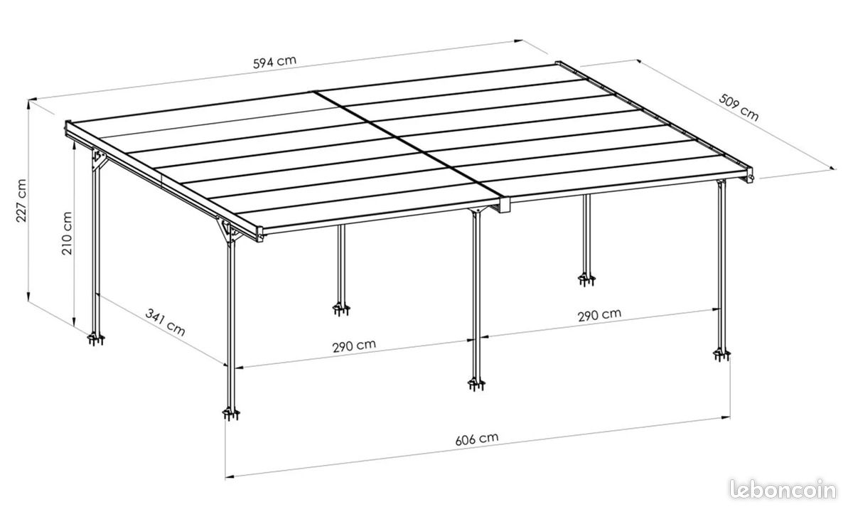 Carport aluminium 2 voitures - Toit monopente - Mistral Double (image 2)