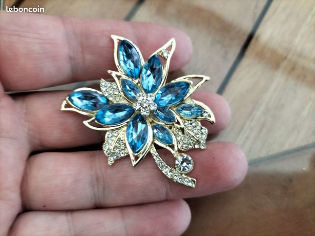 Broche Vintage Fleur Colorée - Émaux Bleu, Vert, Jaune Sur Argent - État Impeccable, Bijou Fantaisie Femme
