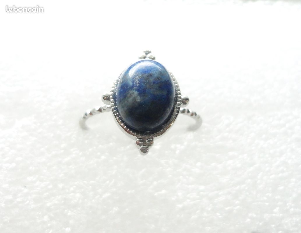 Bague acier inoxydable, pierre lapis lazuli, cabocgon ovale