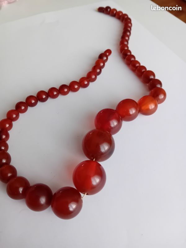 Collier Vintage En Bakélite Rouge Foncé - Poids 106g, Argent Sterling, Occasion