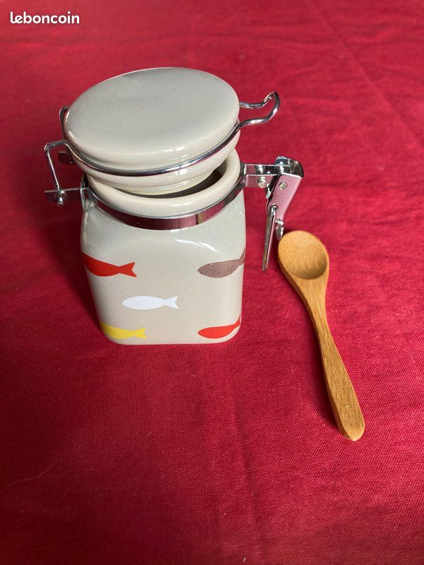 Pot à Sel En Céramique Sardy Par FAYE – Avec Cuillère En Bois – Neuf