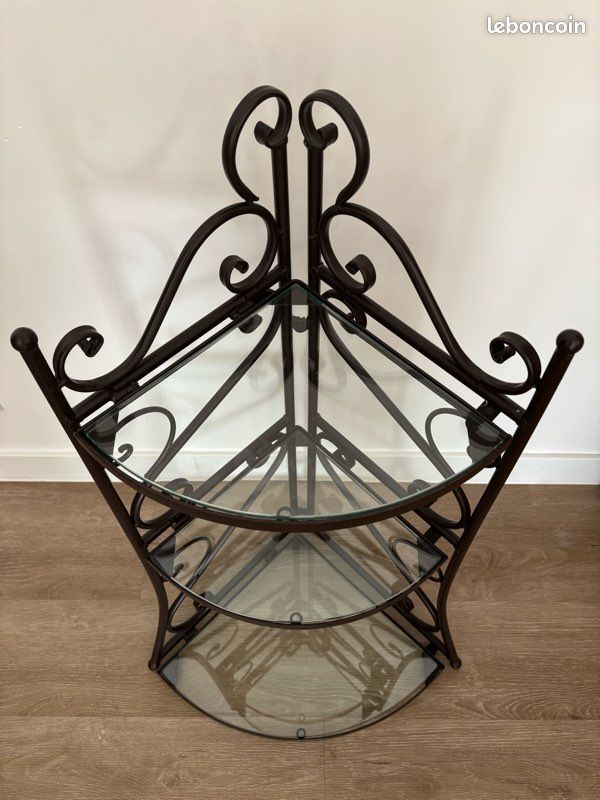 Étagère en fer forgé et verre 3 niveaux (image 3)