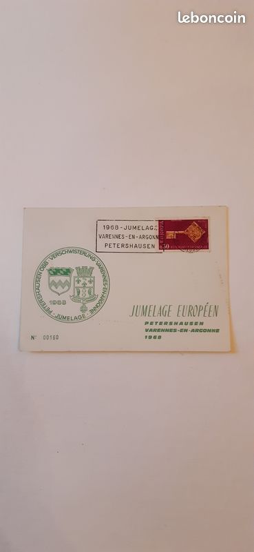 Carte premier jour Jumelage européen Varennes en Argonne 1968 (image 1)