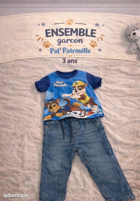 Ensemble garçon 3 ans Pat Patrouille t-shirt + jean Brums – bon état (image 1)