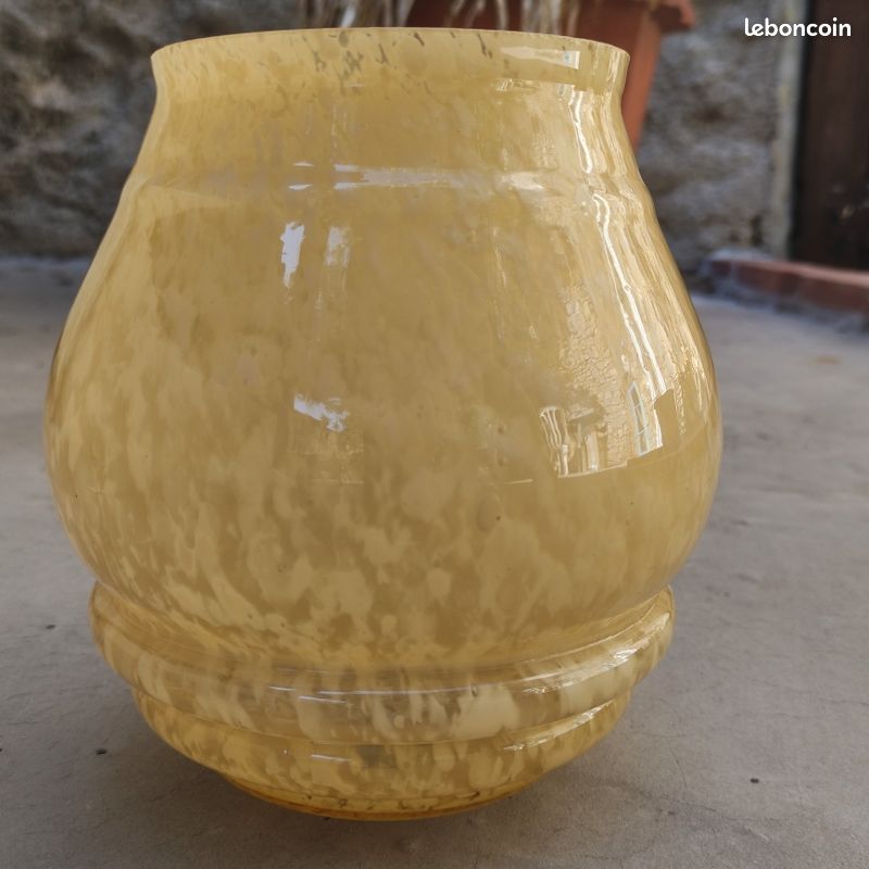 Ancienne Tulipe Globe Lampe Suspension – Verre Rose Moucheté, Style Art Déco, Vintage
