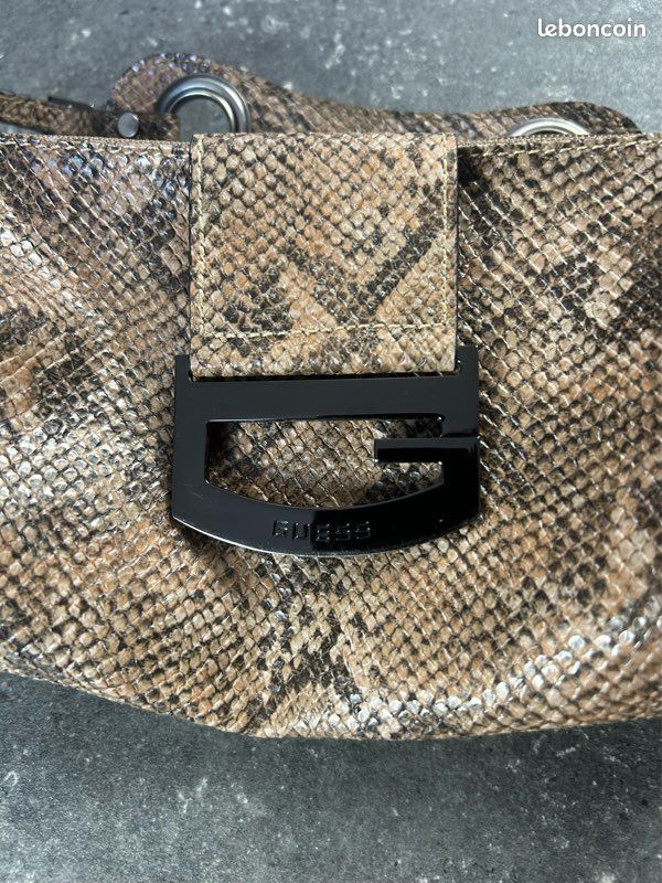 Sac a main vintage dressing en motif python couleur brun serpent