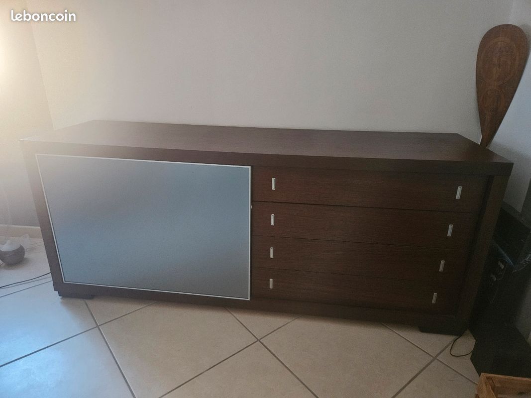 Bahut chêne brun, table verre calligaris et 6 chaises (image 2)